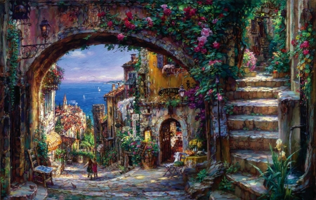 The old city - pictura, painting, old, city, summe, luminos, caoyong, cao yong