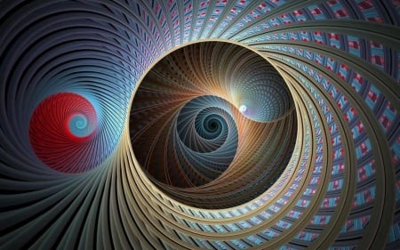 Fractal - red, spirals, fractal, gray, colors, blue