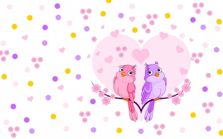 Happy Valentine's Day! - bird, heart, blue, valentine, pasare, card, couple, pink