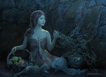 Cinderella - woman, girl, basket, asian, duongquocdinh, fantasy, model, fruit, cinderella