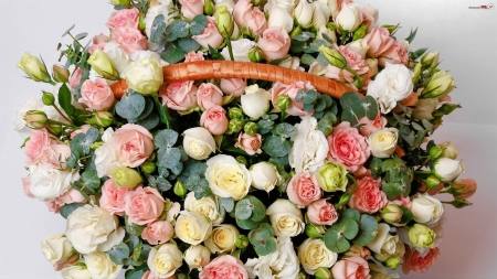 Basket of Roses - of, leaf, basket, roses