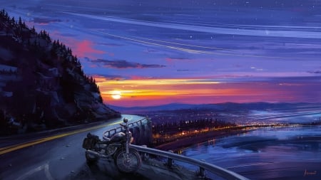 Anime Sunset - sunset, art, nature, Anime