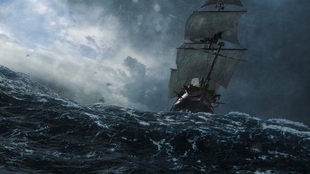 black sails - black, ocean, sails, ship