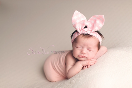 Sleeping bunny - ears, girl, pink, bunny, copil, baby, sweet, child, easter, sleep, cute, shelly wall