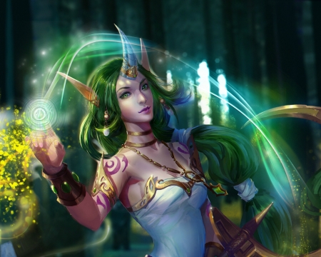 Unicorn lady - elf, fantasy, girl, unicorn, magical, art, feixiang wang, luminos