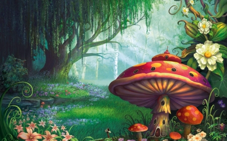 mushroom house - enchanted, mushroom, house, forest