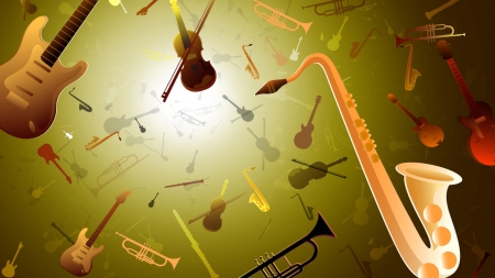 musical instruments - saxaphone, violin, guitar, trumpet