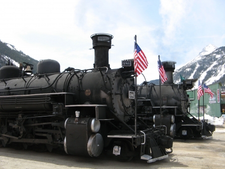 old trains - steam, locomotive, train, flag