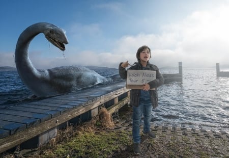 :) - water, child, summer, copil, funny, creative, fantasy, vacation, boy, situation, blue, adrian sommeling, nessie, holiday, dragon, loch ness