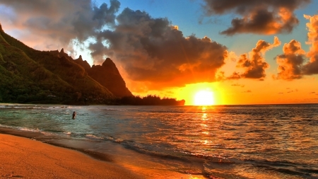 beautiful sunset - sunset, water, beach, orange, sky