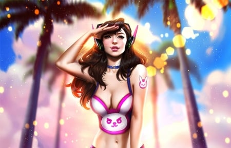 D.Va - fantasy, overwatch, summer, ayyasap, dva, pink, bunny, luminos