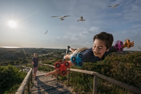 :D - flying, adrian sommeling, creative, copil, man, child, boy, fantasy, father