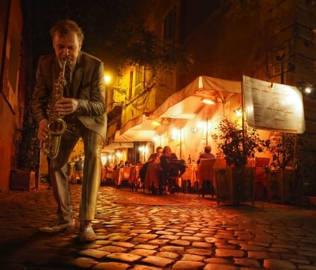 :) - street, light, bar, music, night, creative, fantasy, situation, adrian sommeling, man, saxophon