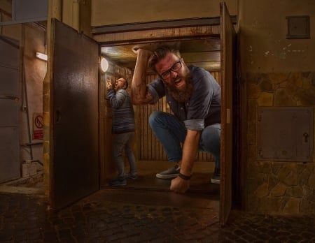 :D - giant, door, situation, man, adrian sommeling, funny, creative, fantasy