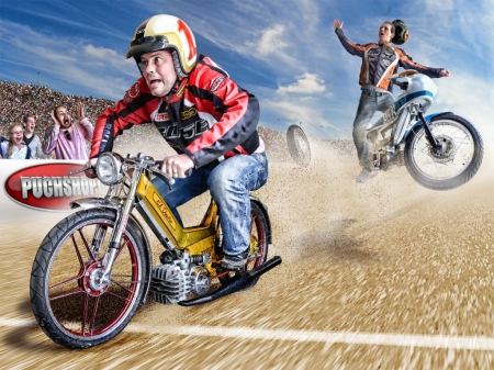 :) - motorcycle, summer, adrian sommeling, creative, man, sand, fantasy, funny, race