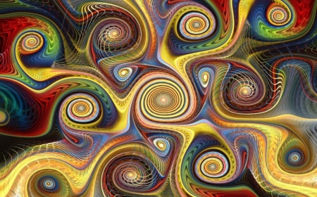 Fractal Spirals - colorful, spirals, yellow, fractal