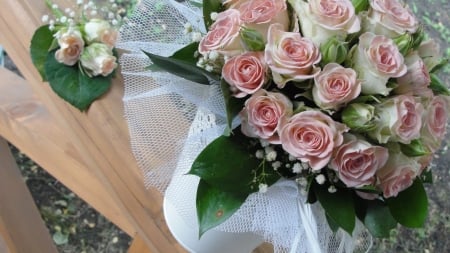 Wedding Bouquet - love, flowers, roses, pink