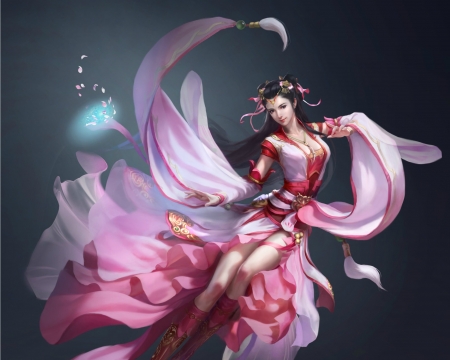 Fantasy girl - game, girl, luminos, pink, frumusete, li miao, fantasy