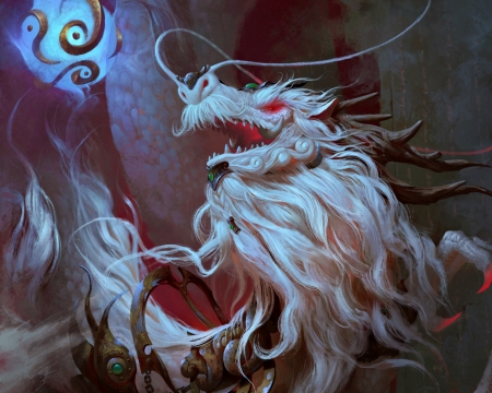 White dragon - fantasy, white, dragon, kylin li, luminos