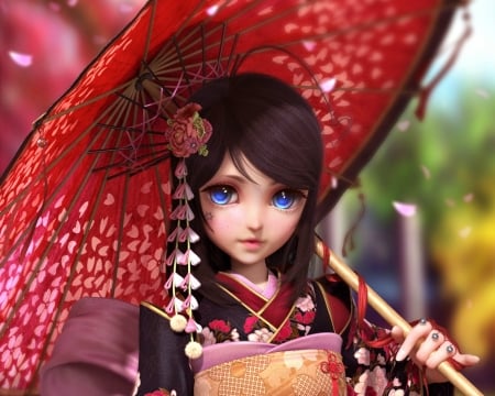 Beauty - geisha, luminos, red, umbrella, frumusete, asian, fantasy, yun sihang