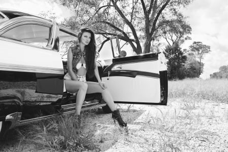 Nice Ride. . - style, girls, western, women, models, ranch, outdoors, brunettes, cowgirl, ford, fun, female, cars, april rose, boots, fashion