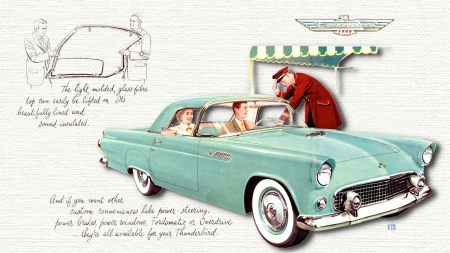 1955 Ford Thunderbird Ad art 2 - 1955 ford thunderbird, 1955 ford thunderbird desktop background, 1955 ford thunderbird wallpaper, thunderbird, 1955 vintage ford, ford motor company desktop background, 1955 thunderbird destop background, 1955 ford motor company wallpaper, 1955 thunderbird wallpaper