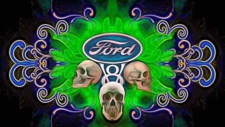 Vintage Ford V 8 Skulls abstract