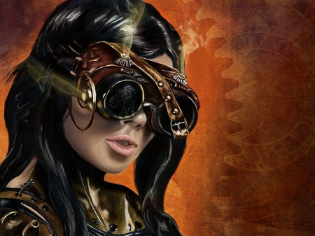 Steampunk lady - woman, abstract, lady, future-past, girl, steampunk, goggles, fantasy