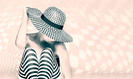 :-) - white, stripes, pink, black, hat, girl, woman