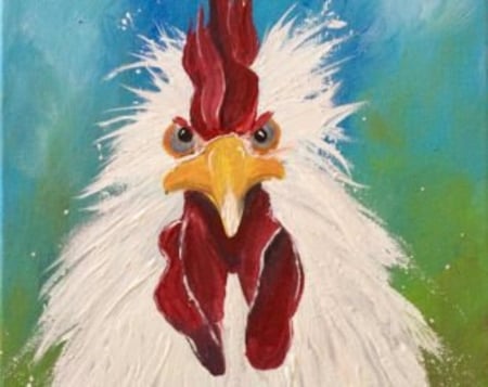 Watching You - white, red, digital, funny, rooster, eyes, art