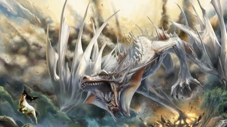 Rage - fantasy, white, dragon, rage, centaur, luminos