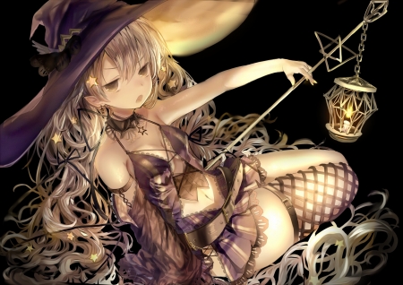 Witch - halloween, witch, girl, lantern, opopowa, anime, manga