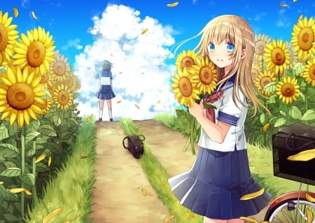 Anime - Girl, flower, Anime, original