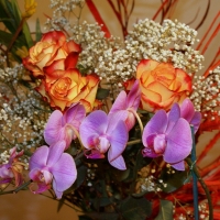 Orange Roses With Orchids