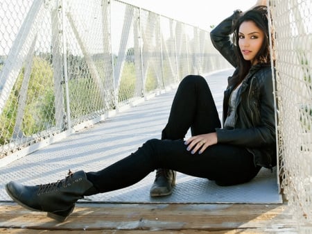 Bianca Santos - Santos, boots, Bianca, beautiful, leather, 2017, Bianca Santos, actress, model, jacket, pants, wallpaper