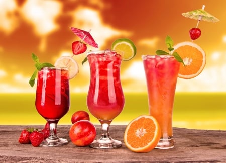 Summer Drinks - party, strawberry, cocktail, beach, orange