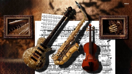 instruments - guitar, saxaphone, instruments, violin