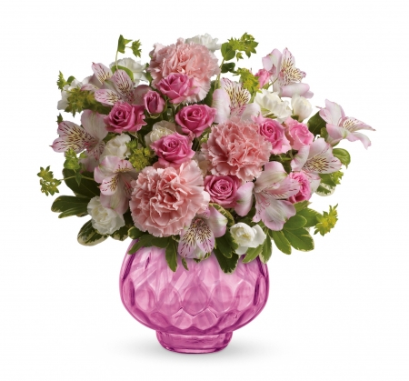 Flowers - white, glass, flower, pink, bouquet, vase