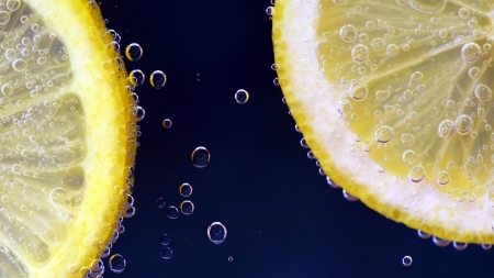 Lemon - summer, water, fruit, bubbles, yellow, slice, lemon, blue