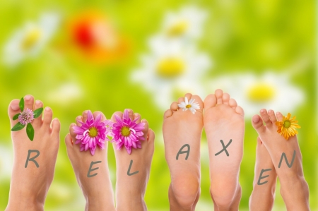 Happy Weekend! - relax, fun, summer, weekend, flower, pink, foot, green, card, feet