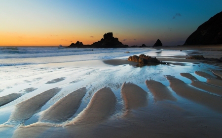 Beach at Sunset - stone, nature, sky, beach, sunset, sea