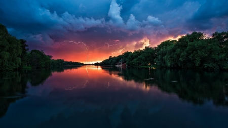 River Before The Storm Begins - storm, clouds, river, trees, nature, forest