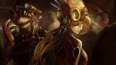 steampunk couple - girl, couple, steampunk, man