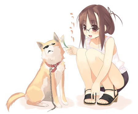 Cute - anime, girl, dog