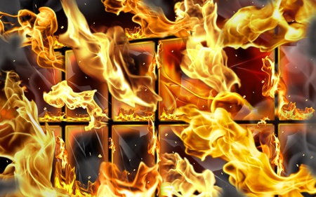 Burning Windows - burning, hot, background, flames, warm, fire