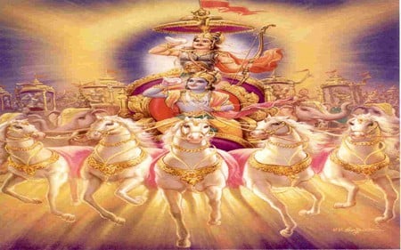 Krishna - lord, horses, krishna, beautiful, hindu, hinduism