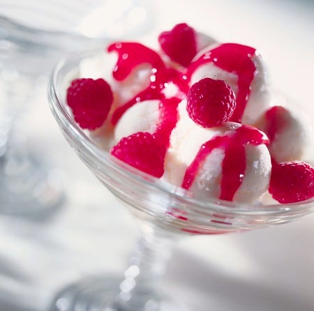 Raspberries on Ice Cream - sweets, ice cream, raspberries, berries, candies