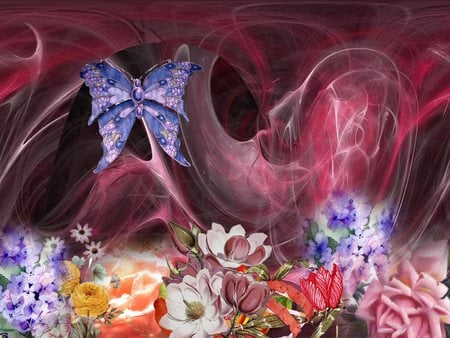 Butterfly and flowers - nature, abstract