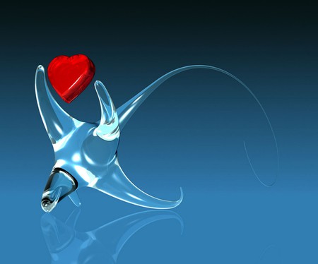 Sting Of Love II - red, heart, 3d, abstract, blue