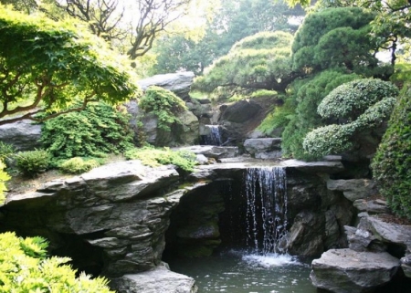 Waterfall in Japanese garden - Japanese, nature, waterfall, garden